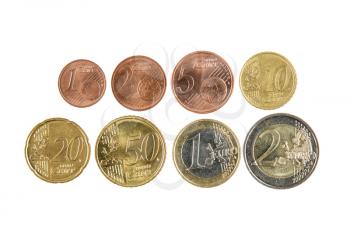 Full set of euro coins isolated on white background