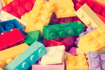 Colored toy bricks background,close-up view