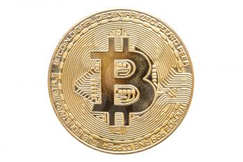 Gold bitcoin coin isolated on white background