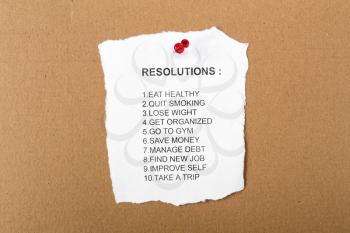 List of resolutions for new year or in general pinned to a notice board 