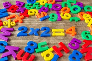 Learning simple multiplication with colorful plastic figures