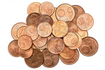 Pile of Euro cents isolated on white background