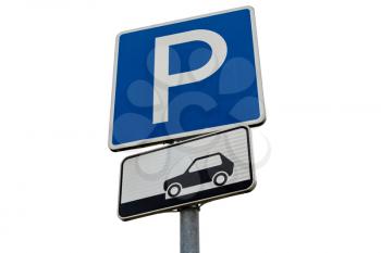 Motor car parking sign. Blue square road sign isolated on white background