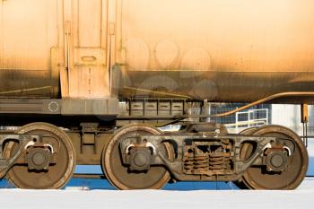 Iron Wheels of Freight Train,Close up