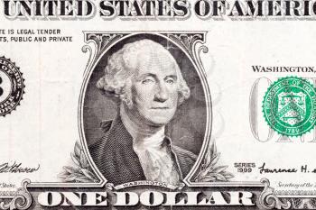 US president George Washington portrait on the one dollar fragment