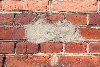 Messy red brown old shabby uneven brick wall background texture