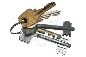 Five keys in single bunch, isolated on white