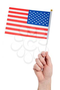 Hand holding american flag,isolated on white background