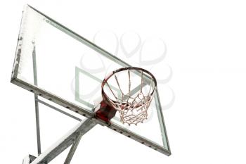 Basketball ring and board with  snow. Isolated on white background
