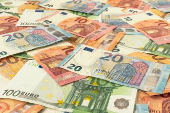Scattered Euro banknotes (currency of the European Union).