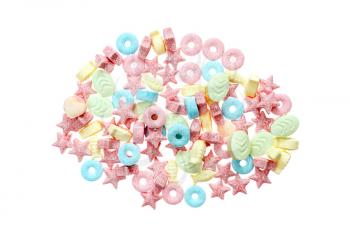Pile of  little colorful candies,isolated on white background