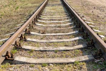 Close-up shot of the empty railway track