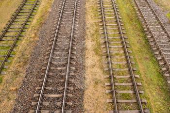 Empty railway tracks for trains. Top view
