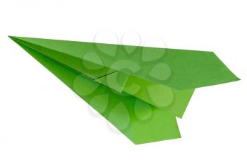 Green paper aircraft. Paper plane isolated on a white background.