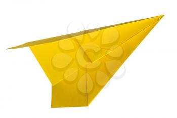 Yellow paper aircraft. Paper plane isolated on a white background.