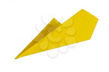 Yellow paper plane. Paper aircraft isolated on a white background.