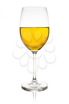 Wineglass with white wine isolated on white background