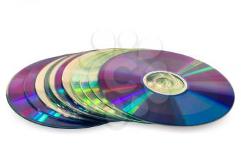 Close up of a stack compact discs (CD/DVD). Isolated on white background