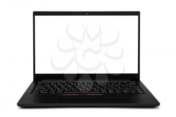 Black modern laptop with blank screen for copy space