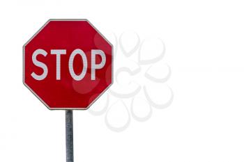 Stop sign isolated over white background. Copy space.