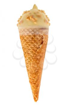 Ice cream in waffle cone isolated on white background