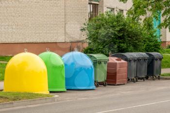 The different garbage bins on the street in residential area