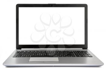 Laptop or notebook with blank screen isolated on white background, white aluminium body.