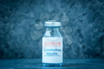 
Covid-19  coronavirus vaccine bottle. It use for prevention,immunization and treatment from virus infection. Medicine infectious concept.