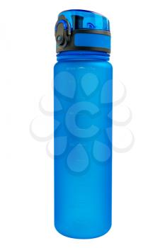 Sport blue plastic water bottle with capacity for 600ml. Isolated on white background.