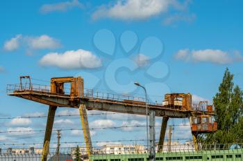 Very old industrial crane in the abandoned industrial area