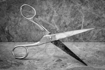 Metal scissors expressed in black and white
