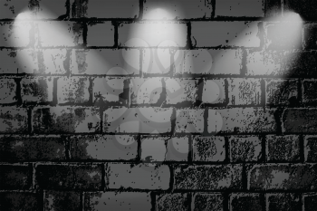 Royalty Free Clipart Image of Spotlights on a Brick Wall