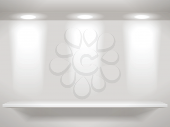 Royalty Free Clipart Image of Three Lights Above a Shelf