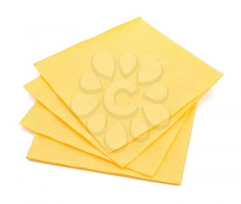 Group of yellow paper napkins on white background isolated