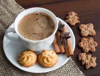 Coffee with cookies on rhe table