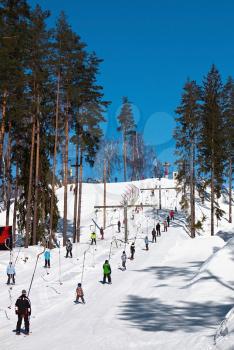 Mountain skiing resort in nice winter day