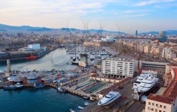 Aerial view to Barceloneta water square in Barcelona,Spain