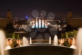 Montjuic fountain at the Plaza Espana in evening