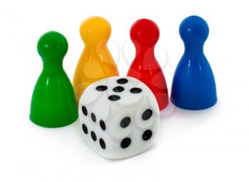 Board game figures and one dice