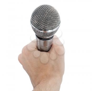 Microphone in hand isolated on white background