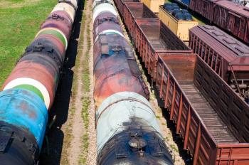 Cargo train containers on sunny day