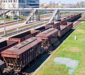 Empty cargo containers on railroad