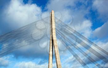 The Shroud Bridge in Riga is a cable-stayed bridge that crosses the Daugava river 