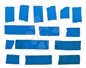 Set of blue tape slices isolated on white background