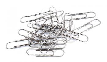 Big metal paper clips isolated on white