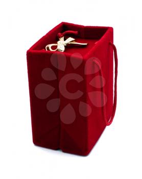 Velvet red gift box lacated on white background