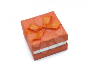 Used orange gift box isolated on the white