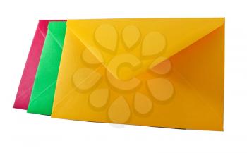 Three closed envelopes- red, green and yellow