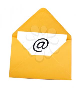 Email symbol in yellow envelope isolated on white