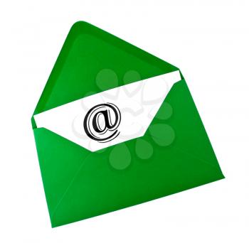 Email symbol in green envelope isolated on white